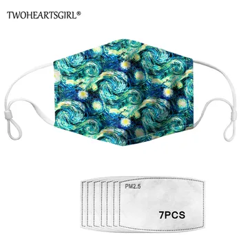 

TWOHEARTSGIRL Van Gogh's Starry Night Face Mask for Women Breathable Kids Mouth Mask Dustproof Men Mouth Muffle with 7 Filters