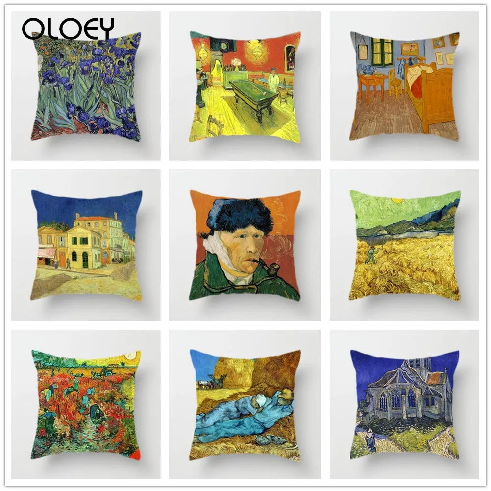 Van Gogh Oil Painting Pillowcase Home Decorative Pillow Covers Sunflower Self-portrait Starry Sky Print Decoration . | Дом и сад