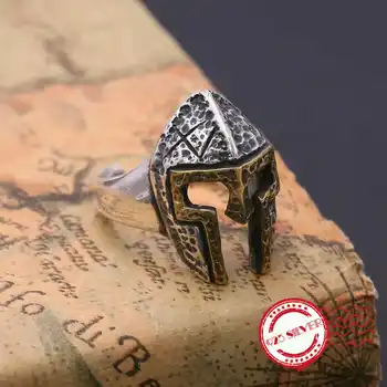 

S925 sterling silver men's ring personality retro fashion jewelry Spartan Warrior helmet shape opening ring to send lovers gifts