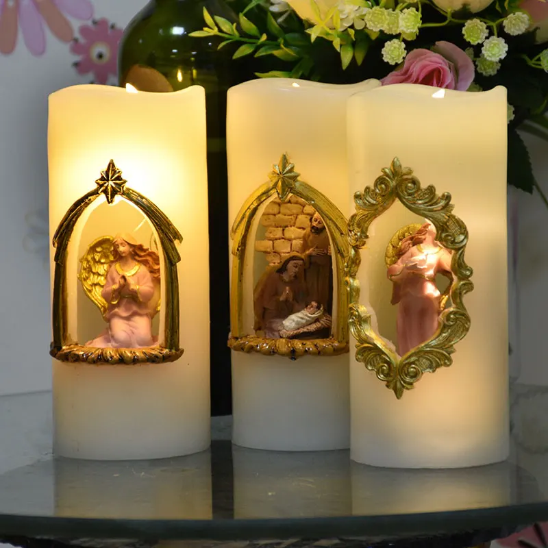 

Nordic Pattern Christmas LED Candle Lamp Christmas New Year Decoration LED Candle Night Light for Home Wedding Home Decor