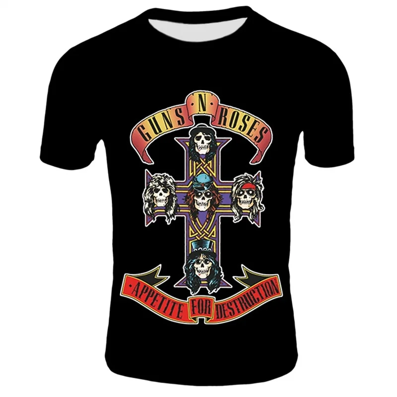 Рок одежда пистолеты и футболки с принтом guns N Roses мужская летняя черная футболка рок группа уличная одежда мужская 3D печатная Футболка пистолеты футболка розы - Цвет: T2