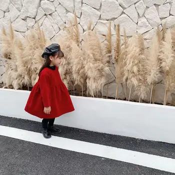 

2019 New Winter Children Girls Long Sleeve Solid Color Princess Dress Toddler Kid Retro with Velvet Thickened Dress for Holiday