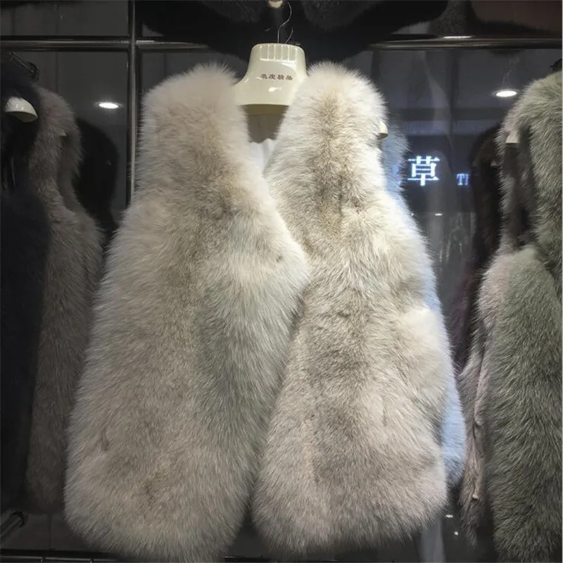 White Autumn Winter Women's Genuine Real Whole skin Fox Fur Vest Lady Slim Waistcoat Gilet - Color: White