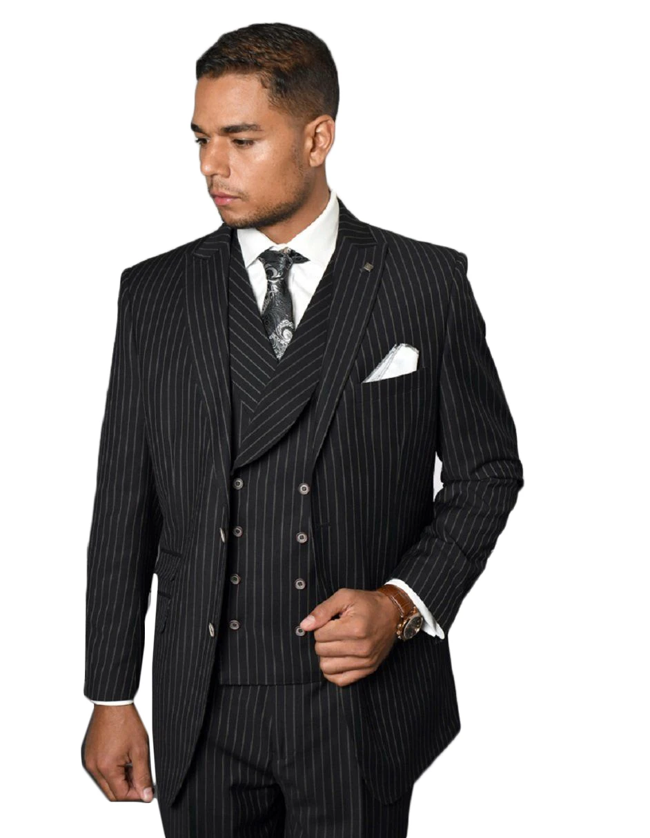 Handsome Mens Stripe Tuxedos Pants Suits Casual 3 Pieces Business Formal Wedding Grooms Party Made Vintage Blazer