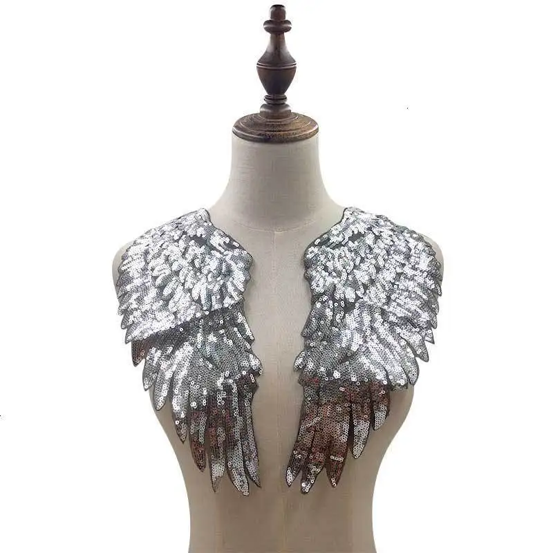 2 шт. роскошный блестящий золотистый Серебристый узор крылья блестки вышивка значок 3D кружева аппликация платье Блузка Одежда швейная ткань Декор