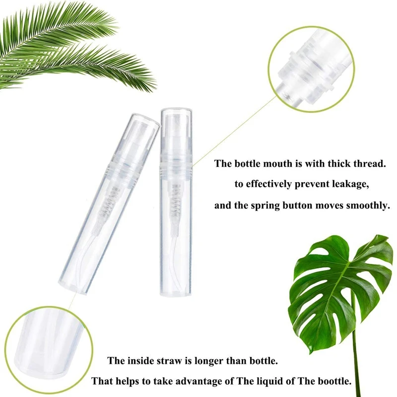 120Pcs Transparent Empty Spray Bottles 3Ml Plastic Mini Refillable Container Empty Cosmetic Containers