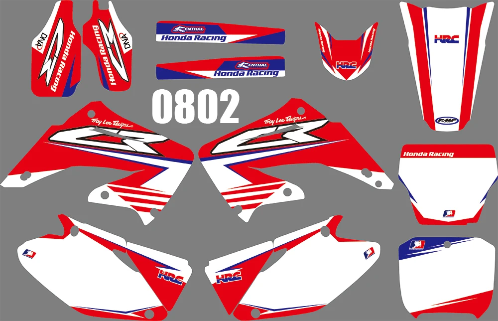 0802 мотоцикл команда Графический и фон Наклейка Стикер наборы для HONDA CR125 CR250 2002 2003-2012