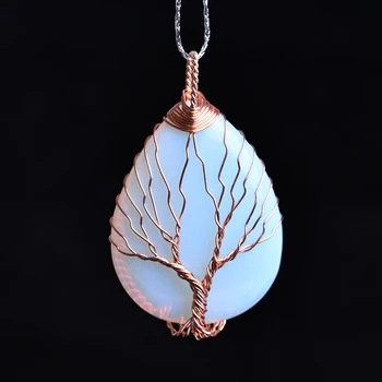

1pc handmade rose gold color line wrapped natural crystal life tree drop quartz couple pendant diy gift pendant