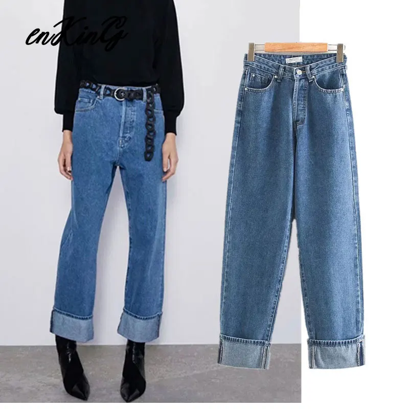 Английский стиль Высокая улица винтажные гарем мама джинсы ZA женские джинсы с высокой талией Прямые джинсы для женщин в стиле бойфренд размера плюс