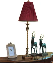 

European Retro Red desk lamp living room bedroom study American Creative cloth candle nostalgic desk lamp
