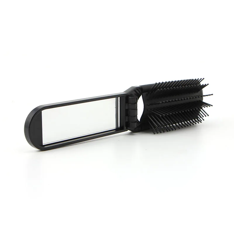 

Portable Folding Hair Brush With Mirror Compact Pocket Size Comb For Purse Bag
