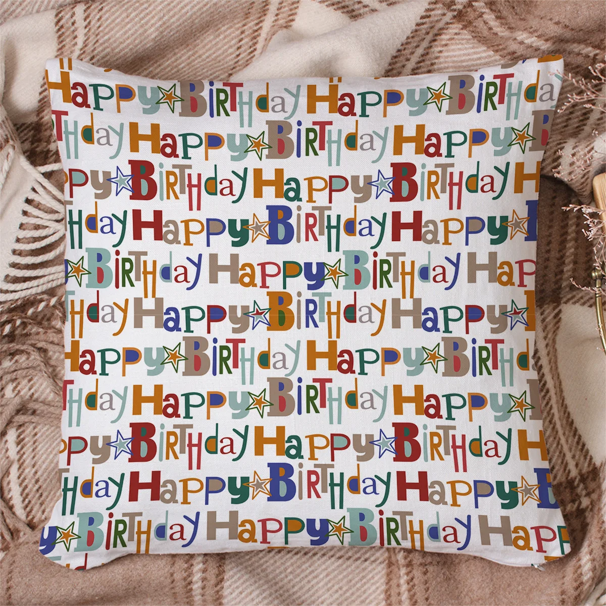 Чехлы для подушек с надписью «Happy Birthday», наволочки с квадратным принтом