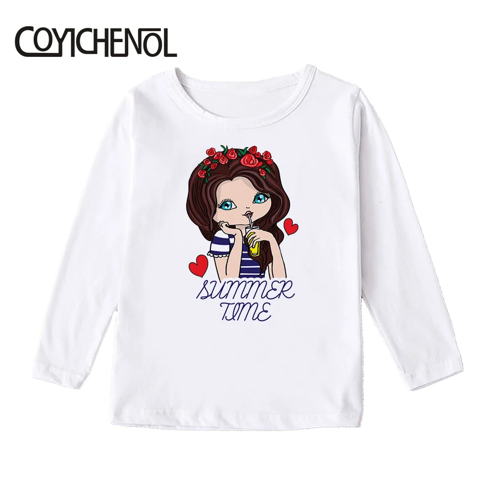 Г. Модная детская футболка для девочек с ручной росписью; Kawaii; сезон весна-осень; модальный длинный рукав с героями мультфильмов; детские топы с принтом