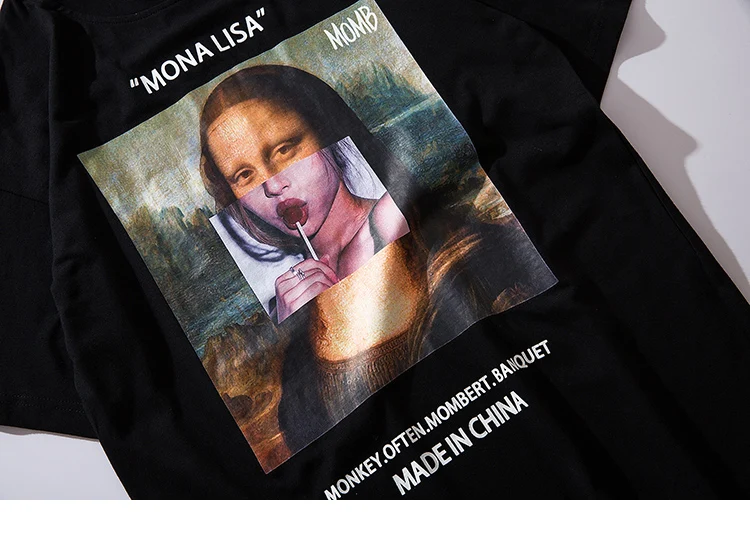 Tide/Брендовые мужские Забавные футболки с коротким рукавом с принтом Mona Lisa, уличная одежда, летняя футболка в стиле Харадзюку в стиле хип-хоп, модная мужская футболка