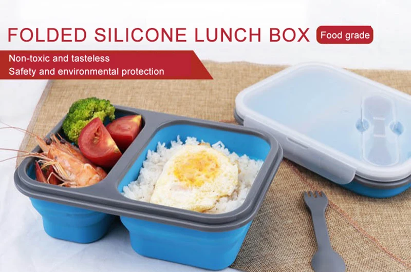 Силиконовая коробка для ленча с двумя решетками складной портативный контейнер для хранения пищевых продуктов экологически чистые свежие герметичные коробки N h1