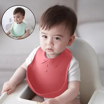 

Waterproof Baby Silicone Adjustable Solid Color Baby Bib with Pocket Feeding Saliva Apron Snap Button Closure