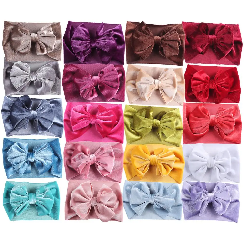 Solid Velvet Baby Bow Winter Headband