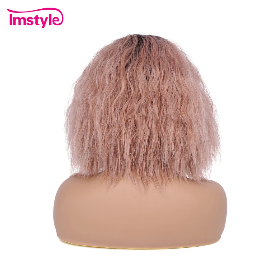Розовый парик Imstyle на сетке спереди вьющиеся короткие парики боб для женщин