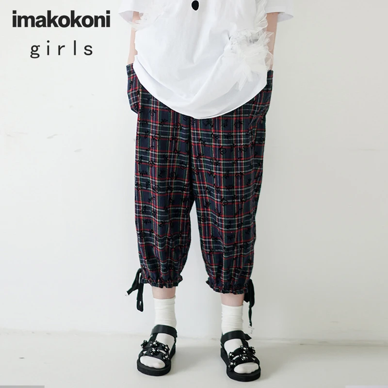 

imakokoni lattice print bow tie cropped pants original Japanese summer new casual pants female 192677