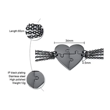 

FXM PF12 stainless steel necklace hot sell popular man woman 34mm Splicing heart shape black color lover gift women Korea style