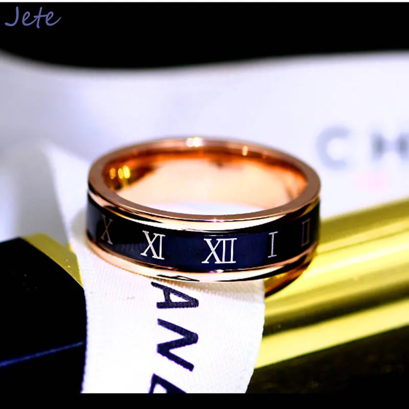 Ring Rose Gold Black Face Roman Digital Fashion Female European and American Hipster Titanium Steel Does Not Fade | Украшения и