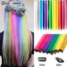 MISS QUEEN, длинные прямые цветные волосы, накладные волосы на заколках, яркие радужные волосы, розовые синтетические волосы, пряди