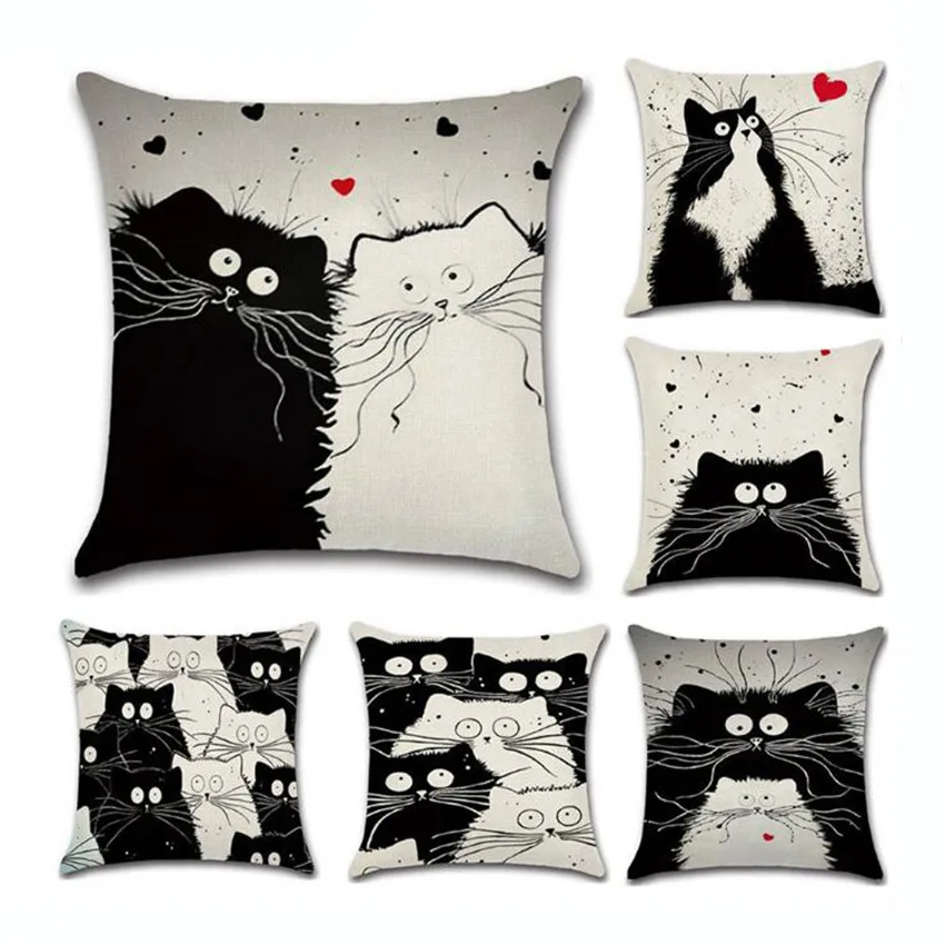 

1PC Cartoon Cat Pattern Pillow Case Cover Linen Sofa Decorative Cushion Cover Office Pillowcase Home Supplies Pillow Cases 45*45