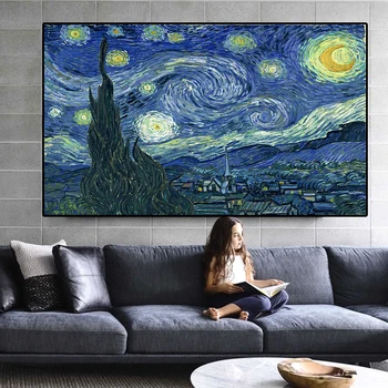

Impressionist Van Gogh Starry Night Oil Paintings Print Canvas Painting Posters Pictures Decorative for DIY Home Decoration