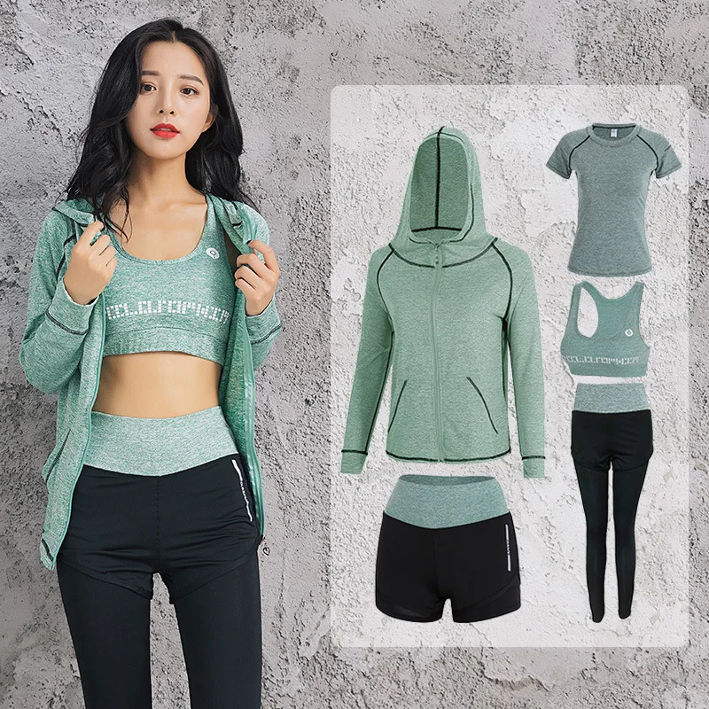 

Spring And Summer Sports Clothing Fitness Clothing Yoga Clothes Five-Piece Sweat Absorbing High-waisted Sports WOMEN'S Suit
