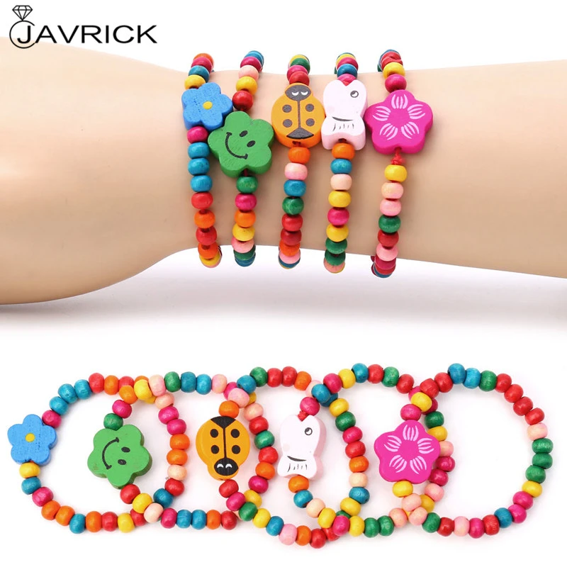 best Bracelets & Bangles 5Pcs Lovely Kids Children Wood Elastic Bead Bracelets Birthday Party Jewelry Gift simple gold bangles