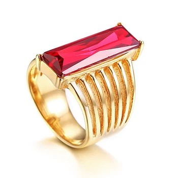 

RED STONE RING FOR WOMEN STAINLESS STEEL GOLD COLOR WEDDING BRANS CHARM JEWELRY
