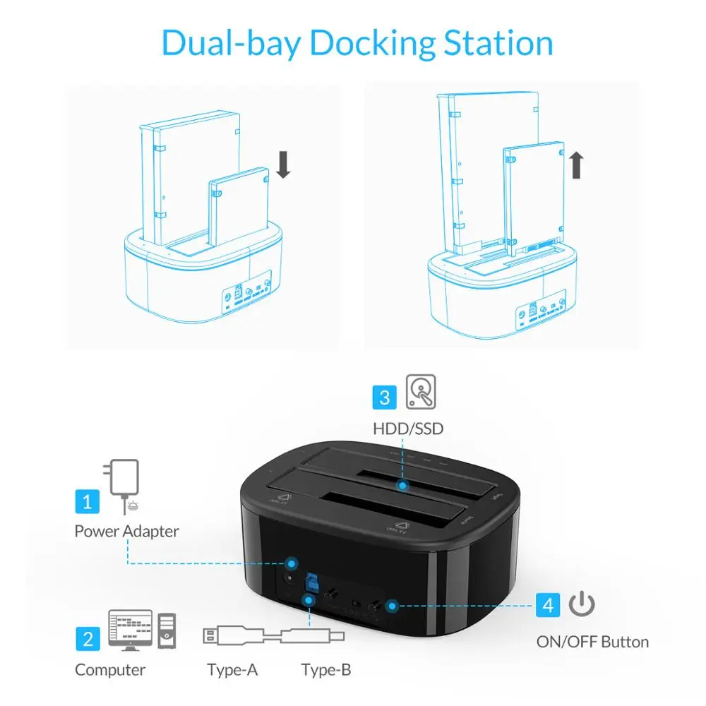 Док-станция ORICO Clone 2,5 3,5 Dual Bay SATA для USB 3,0 HDD корпус инструмент Бесплатный Дубликатор HDD чехол 24 ТБ для Windows Mac OS