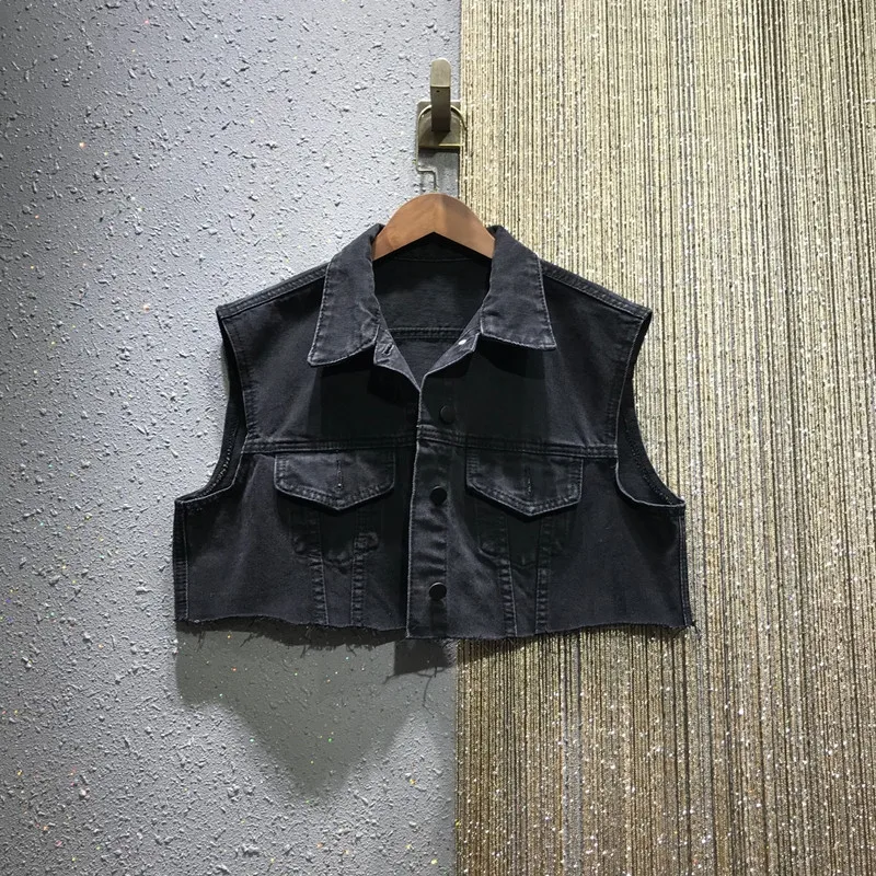 

Denim Waistcoat Women's 2020 Spring and Autumn New Ultra-Short Sleeveless Vest Jacket European Station Jeans Vests Coat Feminino