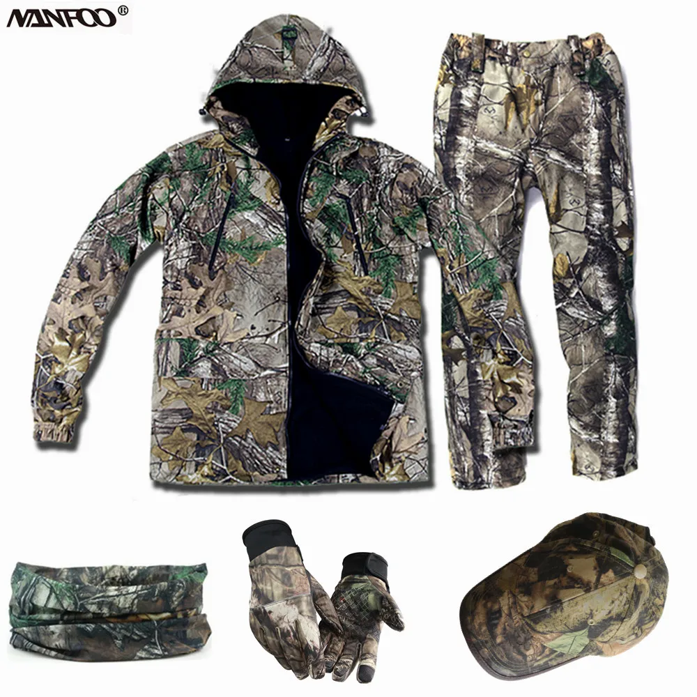 Coat Pant Cap Scr Gl Зимний бионический Камуфляжный охотничий костюм, термальная камуфляжная одежда для рыбалки, комплект с капюшоном, куртка, штаны, костюм унисекс - Цвет: Coat Pant Cap Scr Gl