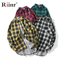 Riinr трендовая брендовая мужская клетчатая рубашка Весна Осень Новая Мужская хип-хоп рубашка с длинными рукавами Мужская модная повседневная рубашка Топ