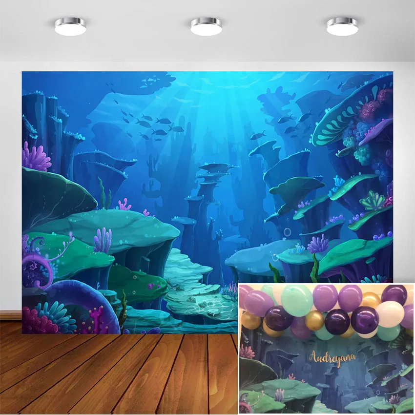 Under The Sea Backdrop Deep Blue Sea Ocean Mermaid Princess Birthday Party Photography Background Baby Shower Decoration Background Aliexpress