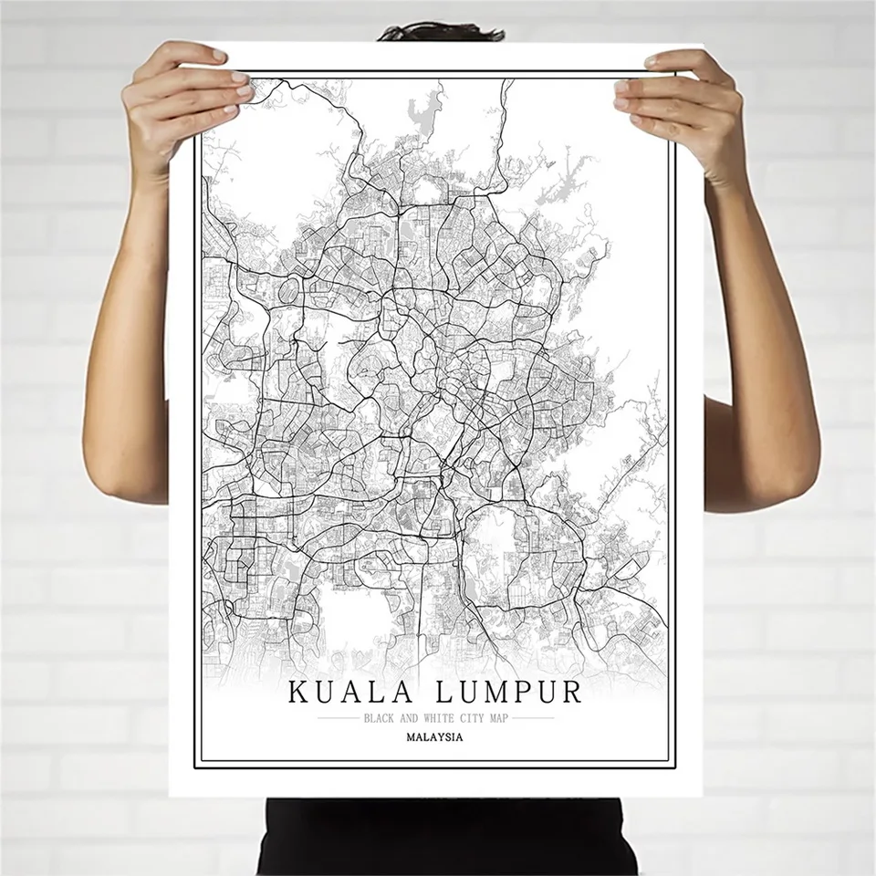 canvas wall art Kuala Lumpur Map Canvas Print Malaysia Gift Minimalistic Artwork canvas print City Maps Wall Art M675