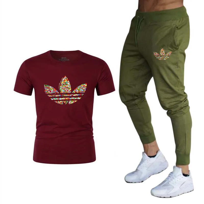 men's casual suit brand spring and summer top short suit for men O collar fashion 2 T-shirt and trousers sport suit