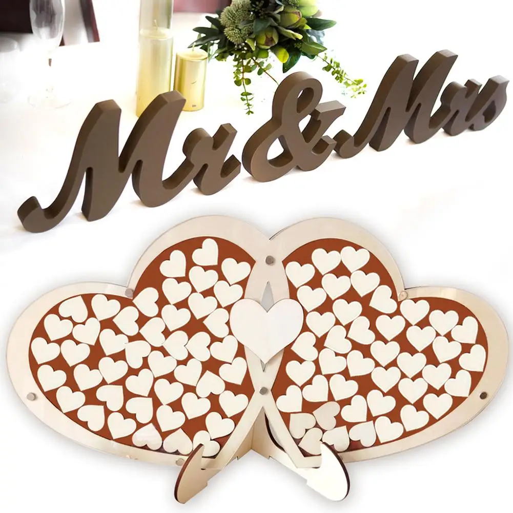 

55 Cmx28cmx14. 5 Cm Wooden Wood Wedding Guest Book Heart-shape with Bracket Tabletop Wedding Party Decoration