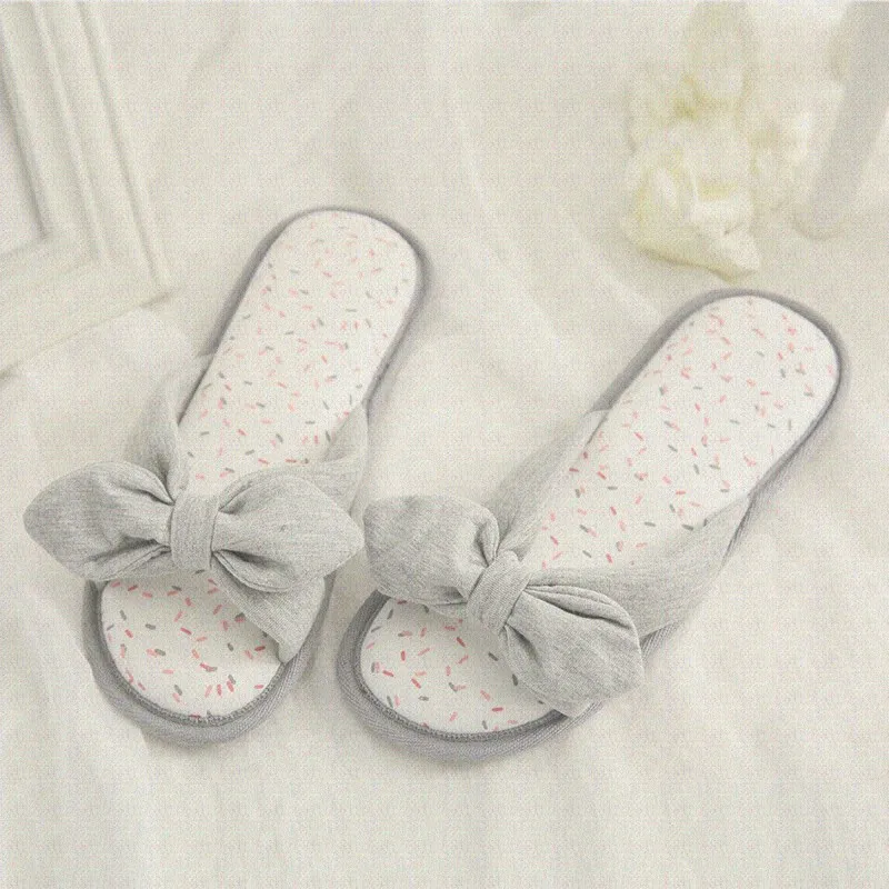Весенне-осенние хлопковые тапки обувь с открытым носком женские шлепанцы с бантиком милые Нескользящие дышащие домашние тапочки