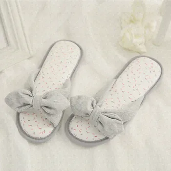 

Spring Autumn Open Toe Cotton Slippers Shoes Women Bow Slides Cute Non-Slip Shoes Breathable Home House Indoor Slippers