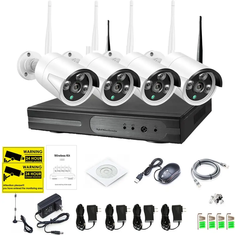 4CH 1080P HD Беспроводной NVR Kit P2P 1080P внутренний наружный IR Ночное Видение безопасности 2.0MP IP Камера WI-FI CCTV Системы