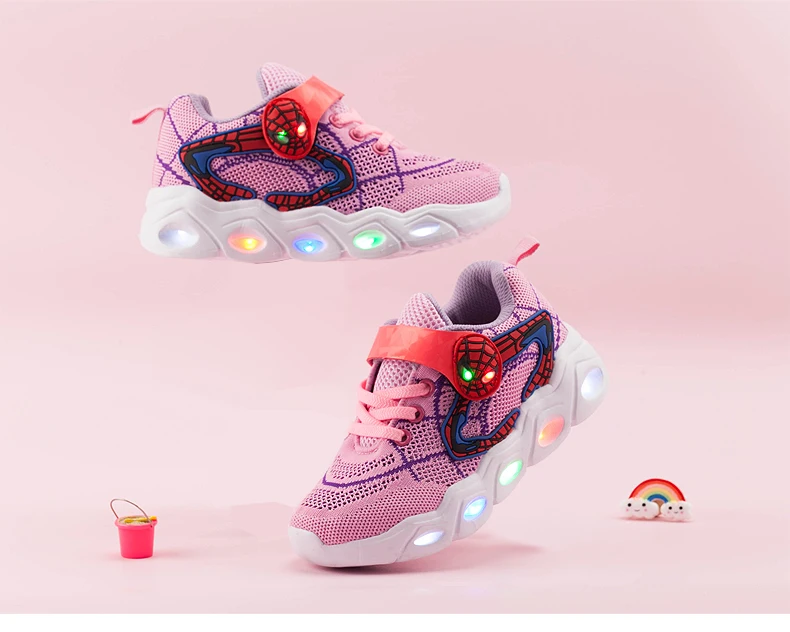 TuYao Boys Luminous Shoes Girls Glowing Spiderman Shoes Toddler Casual Bright Sneaker LED light up soft shoes for big kids
