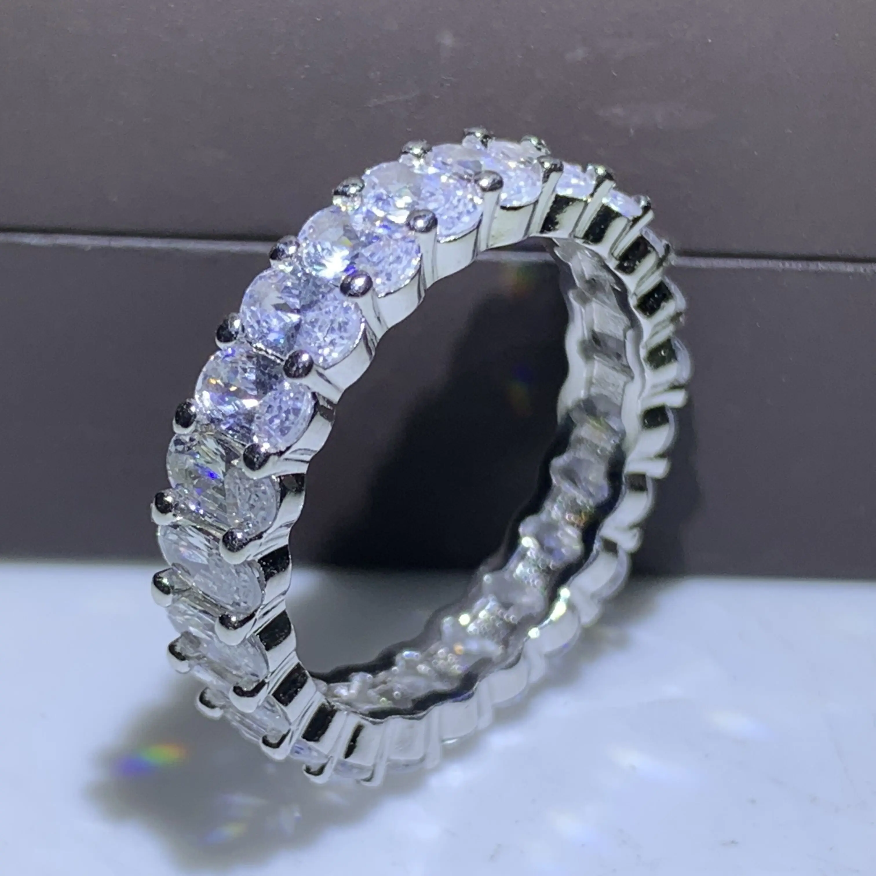 Oval Twinkle Eternity Band Promise ring 925 пробы серебро AAAAA cz обручальные кольца для мужчин и женщин вечерние ювелирные изделия подарок - Цвет основного камня: Oval
