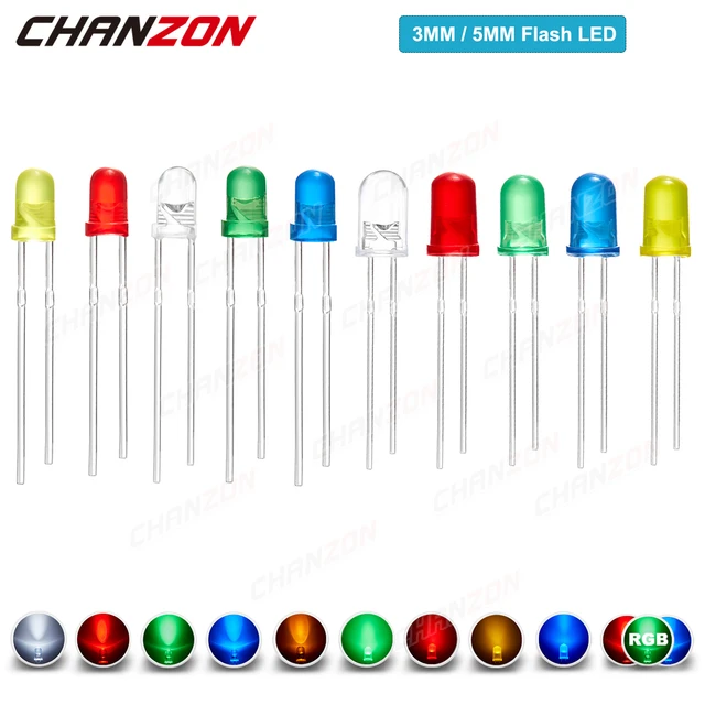 100PCS LED 5mm RGB Lampeggianti - Diodi Multicolore A 7 Colori Automatici - 3.0-3.4V Per Fai Da Te E Decorazioni