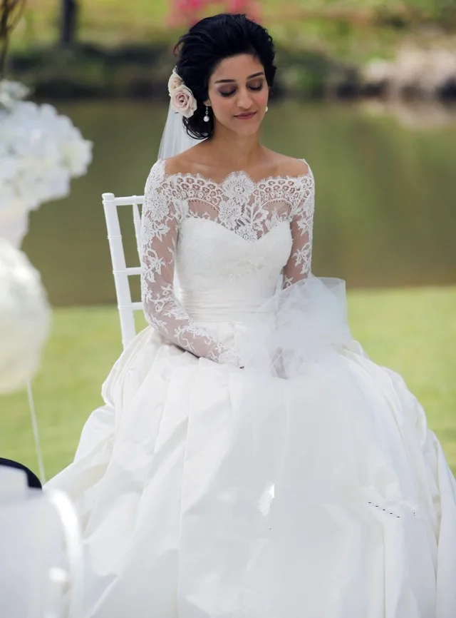 Vestido de noiva vestido de festa длинное свадебное платье с открытыми плечами и длинным рукавом свадебное кружевное платье