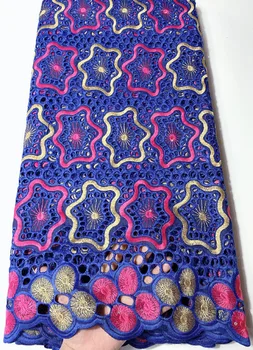 

High Quality blue 100%Pure Cotton African Swiss Voile Lace Fabric Stones Embroidery Voile Lace Materials In Switzerland FSH077