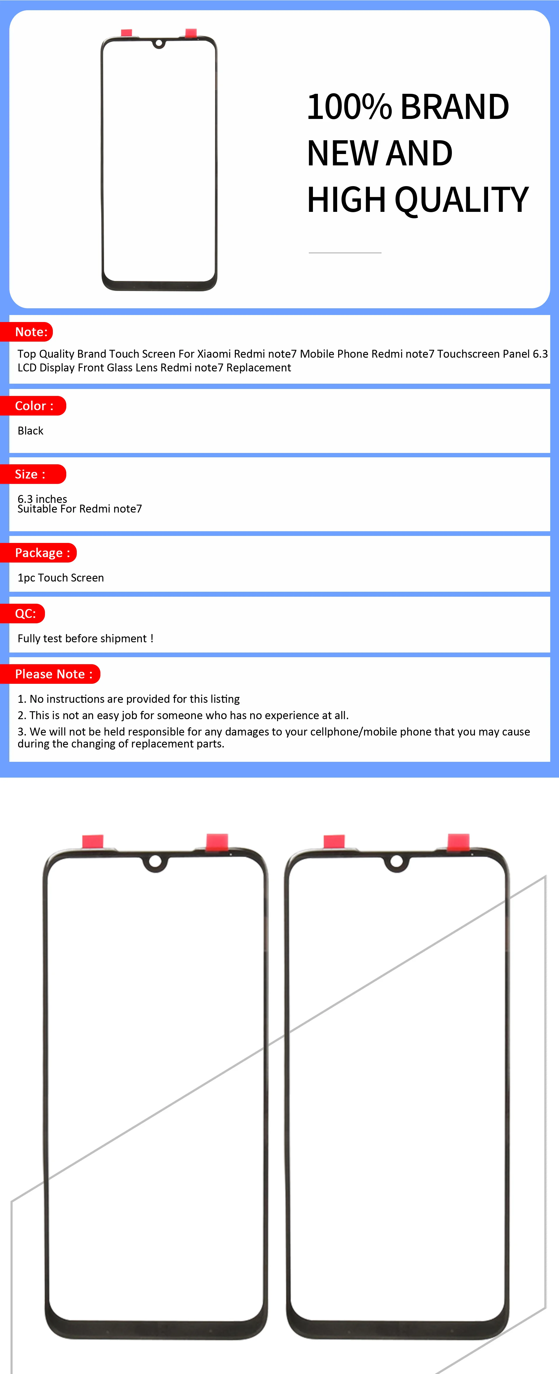 Note7 внешний экран для Xiaomi Redmi Note 7 Передняя Сенсорная панель ЖК-дисплей экран из стекла крышка объектива телефон Ремонт Замена частей