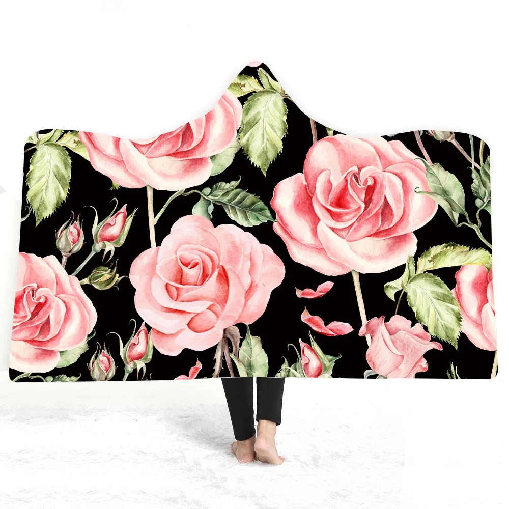 Flowers Hooded Blanket For Adults Childs 3D Printed Fleece Blanket For Sofa Portable Warm Throw Blanket For Home Travel Picnic - Цвет: color8