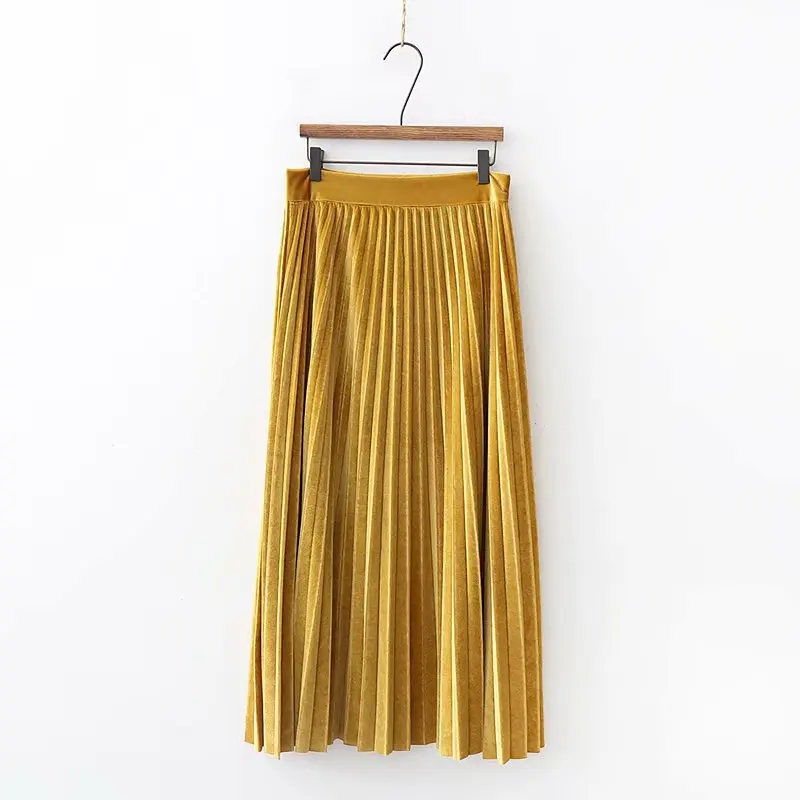 

Cxd-1691 # WOMEN'S Dress Temperament Type Pleated High-waisted Versatile Fashion Velvet Pleated Half-length Medium-length Dress